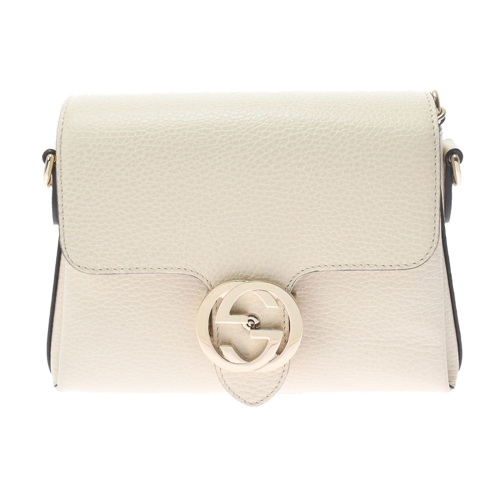 Gucci Interlocking Chain Ivory Gold Hardware Leather Shoulder Bag